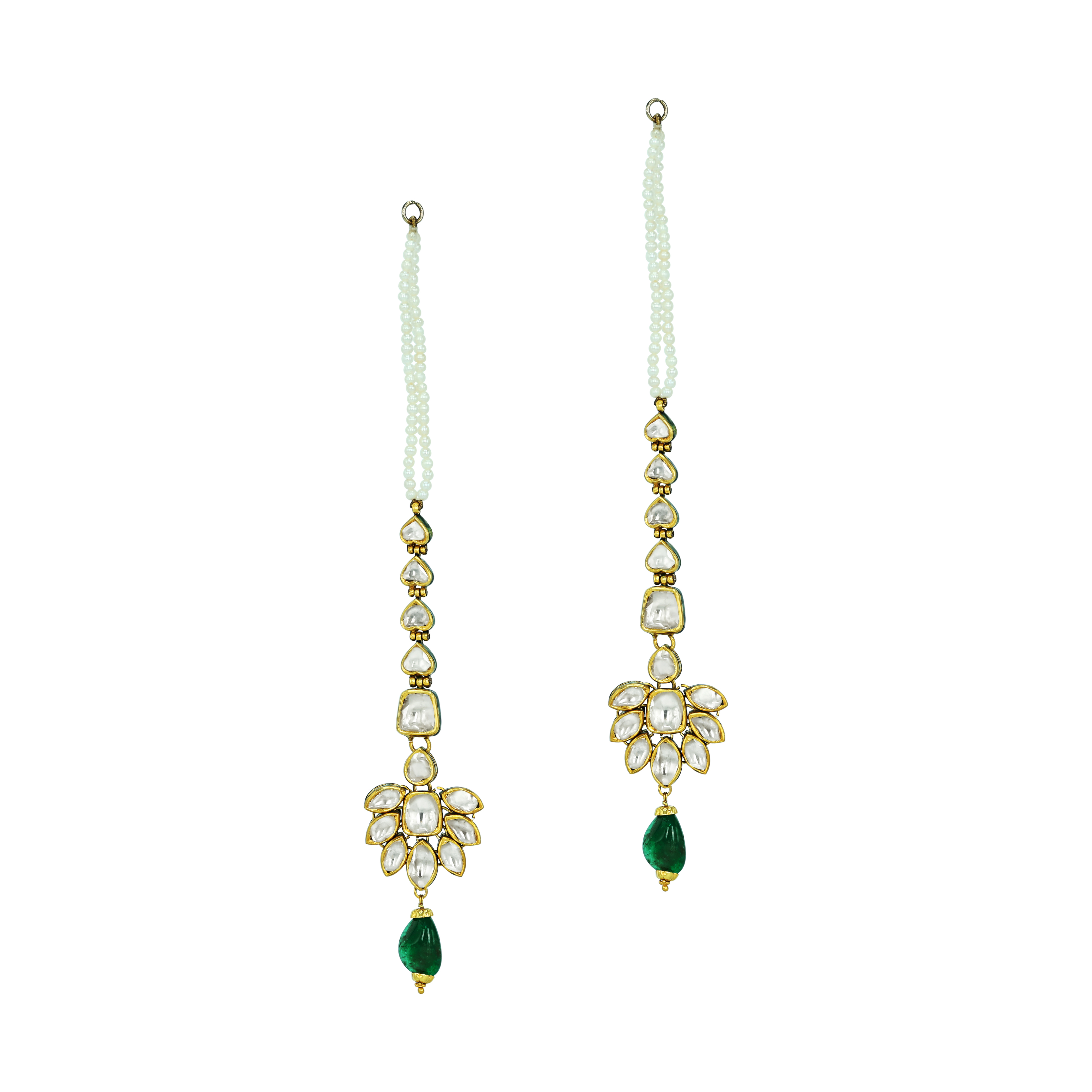 Layered Polki Necklace Set with Emerald Pendant and Kanoti Earrings